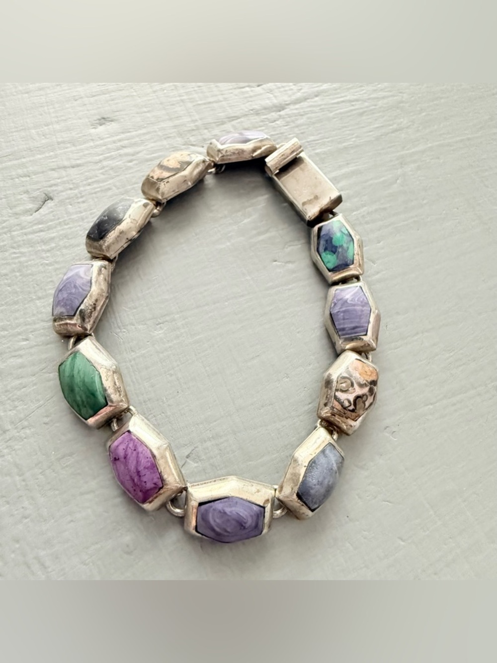 Vintage Taxco 925 Sterling Silver & Stone Bracelet - Picture 7 of 12